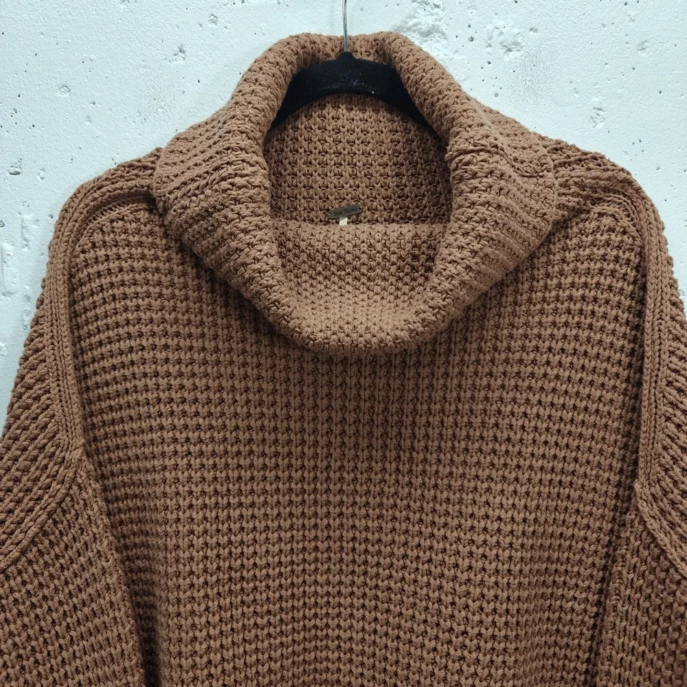 Free People Womens Medium Sweater Burnt Orange Oversized Cowl Neck Chunky Knit - Picture 2 of 7